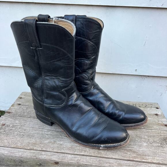 Vintage 90s Justin Roper Black Cowboy Western Boots Style 3133 MISSMATE 7/7.5D - Picture 1 of 9